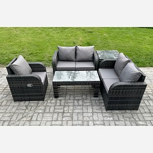 Fimous 5 Seater Garden Furniture set Rattan Outdoor Lounge Sofa Table Chair With Tempered Glass Table Dark Grey Mixed
