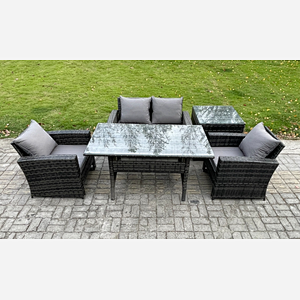 Fimous PE Wicker Outdoor Garden Furniture Set Patio Furniture Rattan Rectangular Dining Table Lounge Sofa with Side Table