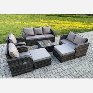 Fimous 9 Seater Outdoor Rattan Garden Furniture Set Conservatory Patio Sofa Coffee Table With 2 Big Footstool Love Sofa Dark Grey Mixed