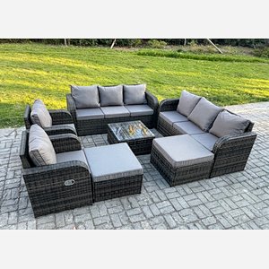 Fimous 10 Seater Outdoor Rattan Garden Furniture Set Conservatory Patio Sofa Coffee Table With 2 Big Footstool Dark Grey Mixed