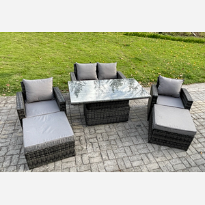 Fimous Wicker Rattan Garden Furniture Rising Table Set with 2 Big Footstool Double Seat Sofa Armchairs Dark Grey Mixed