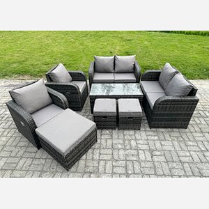 Fimous 9 Seater Rattan Garden Furniture Set Outdoor Patio Sofa, Table and Chairs Garden Table Footstools Ideal for Pool Side, Balcony, Outdoor and indoor Conservatory Patio Set