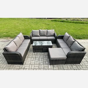 Fimous 12 Seater Rattan Garden Furniture Set Indoor Outdoor Patio Sofa Set with Coffee Table 3 Footstools Dark Grey Mixed