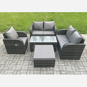 Fimous 5 PCS Garden Furniture set Rattan Outdoor Lounge Sofa Table Chair With Tempered Glass Table Dark Grey Mixed
