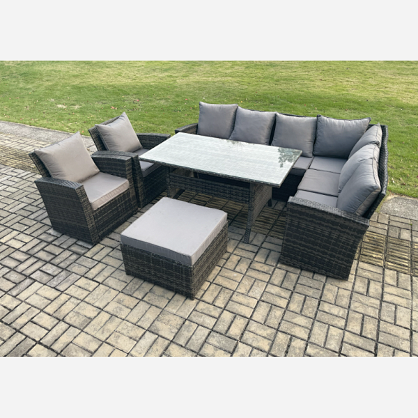 Fimous 9 Seater Garden Rattan Furniture Corner Sofa Dining Table Chairs ...