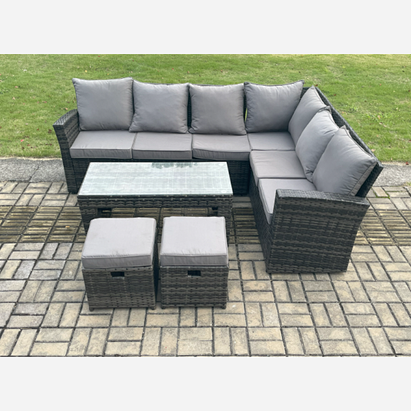 Fimous 8 Seat Rattan Garden Furniture Corner Sofa Set Outdoor Patio ...