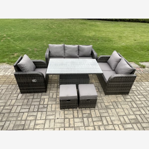 Fimous Outdoor Rattan Furniture Garden Dining Set Patio Height ...