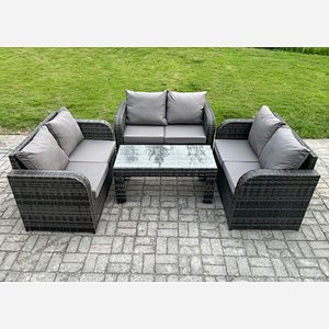 Fimous Rattan Garden Furniture Set 6 Seater Indoor Outdoor Patio Sofa Set with Coffee Table Loveseat Sofa Dark Grey Mixed