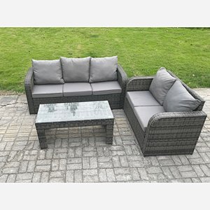 Fimous Outdoor Rattan Garden Furniture Set Patio Lounge Sofa Set with Rectangular Coffee Table Dark Grey Mixed