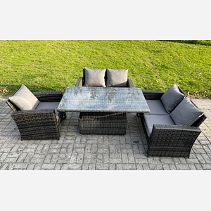 Fimous 4pcs Rattan Outdoor Garden Furniture Sofa Set Height Adjustable Rising Lifting Table Dark Grey Mixed