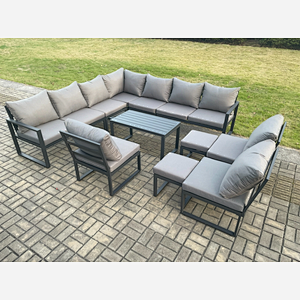 Fimous Aluminium Outdoor Garden Furniture Set Patio Lounge Sofa with Oblong Coffee Table 2 Small Footstools Dark Grey