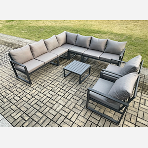 Fimous Outdoor Garden Furniture Patio Lounge Corner Sofa Aluminium Set with Square Coffee Table 2 Pcs Arm Chairs Dark Grey