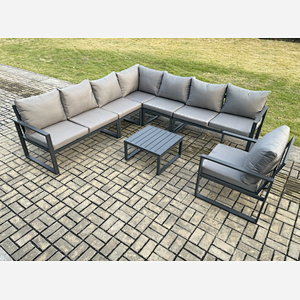 Fimous Outdoor Garden Furniture Patio Lounge Corner Sofa Aluminium Set with Square Coffee Table Chair Dark Grey