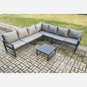 Fimous Outdoor Garden Furniture Patio Lounge Corner Sofa Aluminium Set with Square Coffee Table Dark Grey