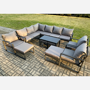 Fimous 13 Seater Aluminium Outdoor Garden Furniture Set Patio Lounge Sofa with Oblong Coffee Table Chair 2 Small Footstools 2 Big Footstools Dark Grey