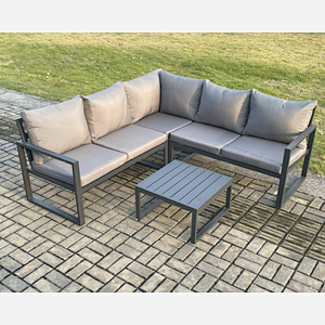 Fimous Outdoor Garden Furniture Set Aluminium Lounge Sofa Square Coffee Table Sets Indoor Conservatory Set Dark Grey
