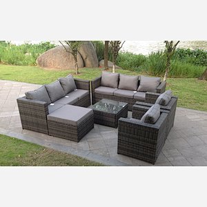 9 Seater Grey Rattan Sofa Set Coffee Table Footstool Garden Furniture Outdoor