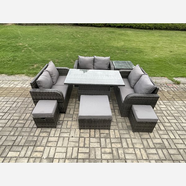 Fimous Rattan Garden Outdoor Furniture 3 PC Love Sofa Set Adjustable ...