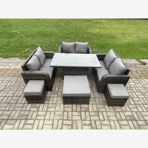 Fimous Rattan Garden Outdoor Furniture 3 PC Love Sofa Set Adjustable ...