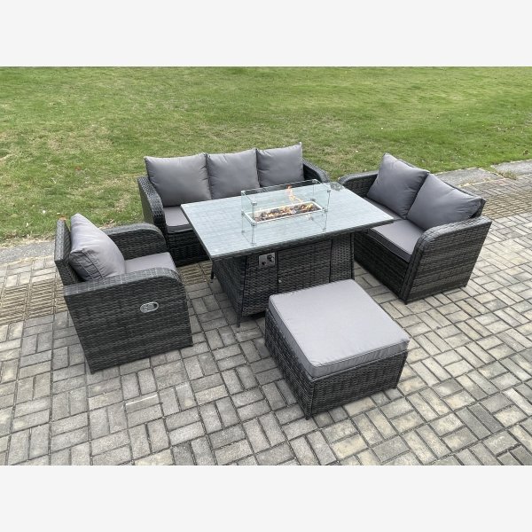 Fimous Rattan Garden Furniture Set with Fire Pit Table 7 Seater Outdoor