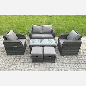 Fimous Outdoor Garden Furniture Sets 6 Seater Wicker Rattan Furniture Sofa Sets with Rectangular Coffee Table Reclining Chair
