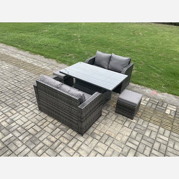 Fimous Outdoor Rattan Furniture Garden Dining Set Height Adjustable ...