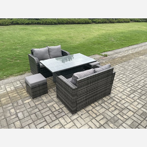 Fimous Outdoor Rattan Furniture Garden Dining Set Height Adjustable ...