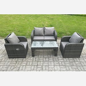 Fimous Outdoor Garden Furniture Sets Wicker Rattan Furniture Sofa Sets with Rectangular Coffee Table Love seat Sofa