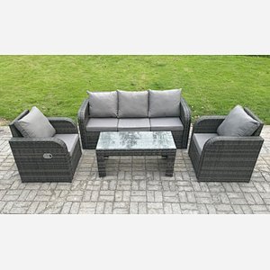 Fimous Outdoor Garden Furniture Sets 5 Seater Wicker Rattan Furniture Sofa Sets with Rectangular Coffee Table Reclining Chair 3 Seater Sofa