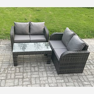Fimous Outdoor Garden Furniture Sets Wicker Rattan Furniture Sofa Sets with Rectangular Coffee Table