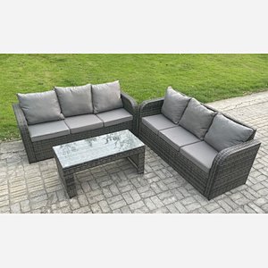 Fimous Patio Garden Furniture Sets Wicker Outdoor Rattan Furniture Sofa Sets with Rectangular Coffee Table