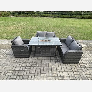 Fimous Patio Rattan Garden Furniture Set with Gas Fire Pit Dining Table Indoor Outdoor 4 piece Love Sofa set
