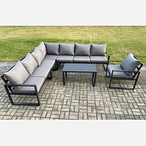 Fimous Aluminium Patio Outdoor Garden Furniture Lounge Corner Sofa Set with Oblong Coffee Table Chair Dark Grey