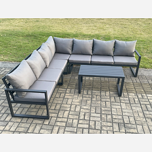 Fimous Aluminium Patio Outdoor Garden Furniture Lounge Corner Sofa Set with Oblong Coffee Table Dark Grey