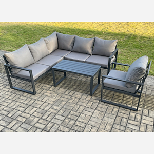 Fimous Aluminium Outdoor Garden Furniture Set Lounge Sofa Oblong Coffee Table Sets with Chair Indoor Conservatory Set Dark Grey