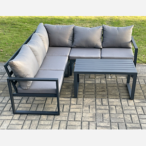 Fimous Aluminium Outdoor Garden Furniture Set Lounge Sofa Oblong Coffee Table Sets Indoor Conservatory Set Dark Grey