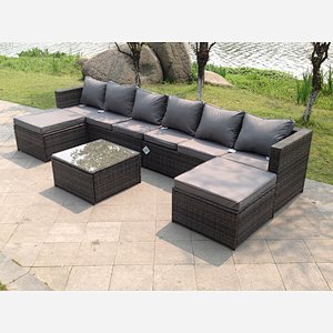 Fimous Lounge Rattan Corner Sofa Set Coffee Table Foot Rest Garden Furniture Outdoor